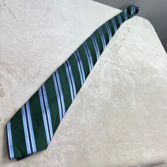 Tommy Hilfiger Diagonal Stripe Silk Tie Blue Green 3" Wide - Picture 3 of 6